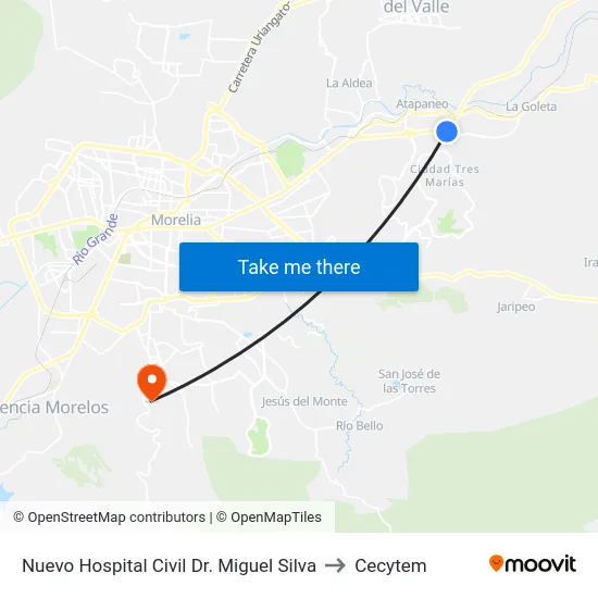 Nuevo Hospital Civil Dr. Miguel Silva to Cecytem map