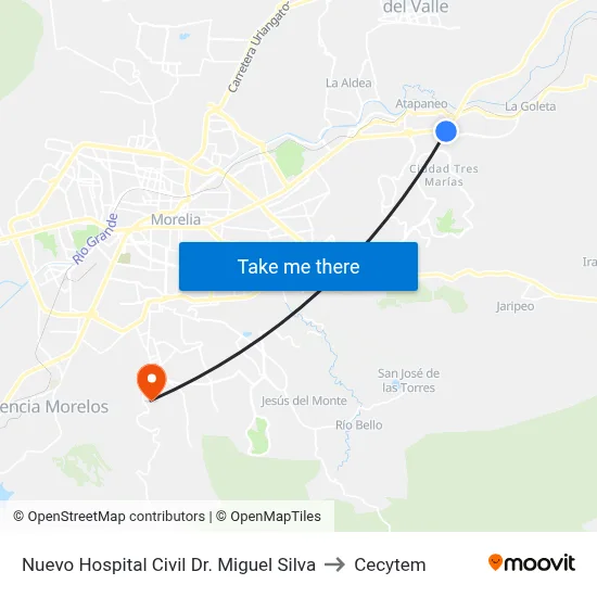 Nuevo Hospital Civil Dr. Miguel Silva to Cecytem map