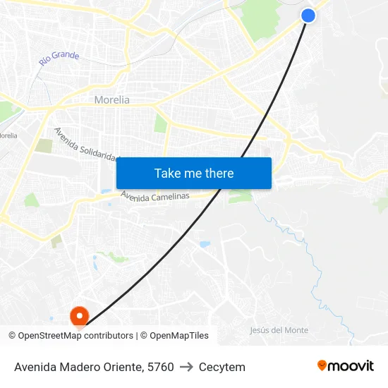 Avenida Madero Oriente, 5760 to Cecytem map