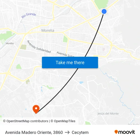 Avenida Madero Oriente, 3860 to Cecytem map