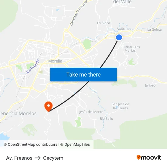 Av. Fresnos to Cecytem map