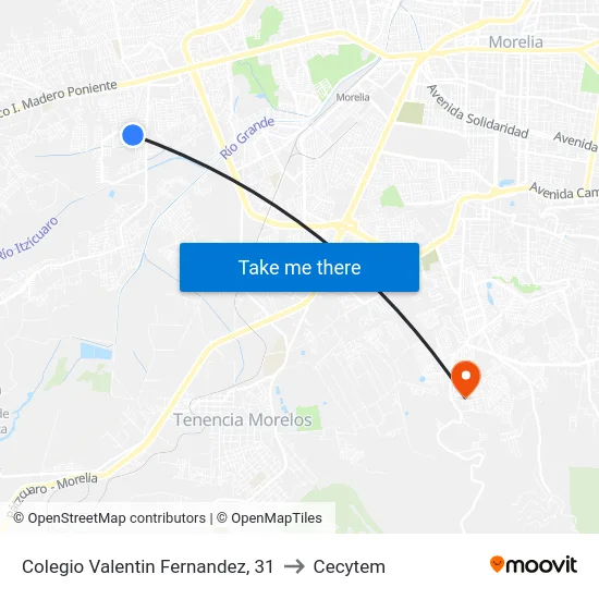 Colegio Valentin Fernandez, 31 to Cecytem map