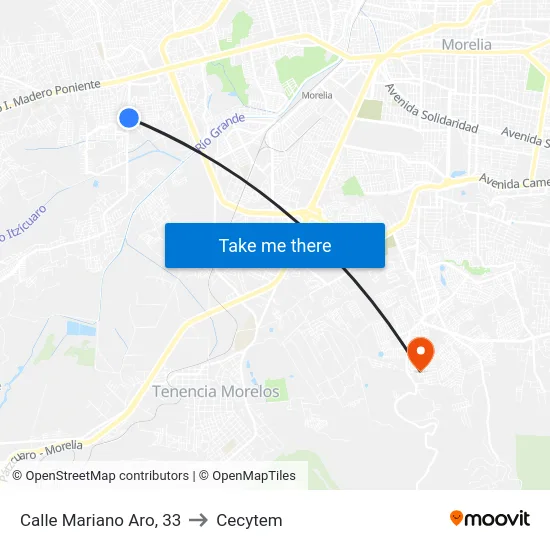 Calle Mariano Aro, 33 to Cecytem map