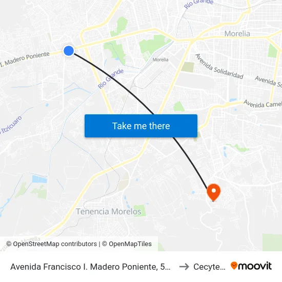 Avenida Francisco I. Madero Poniente, 5015 to Cecytem map