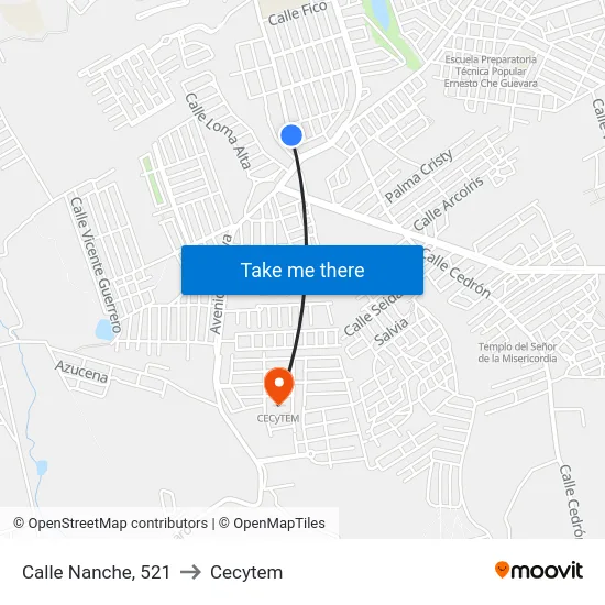 Calle Nanche, 521 to Cecytem map