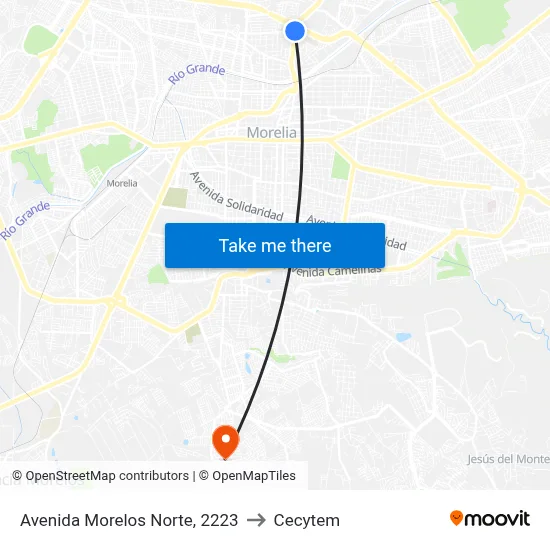 Avenida Morelos Norte, 2223 to Cecytem map