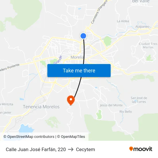 Calle Juan José Farfán, 220 to Cecytem map