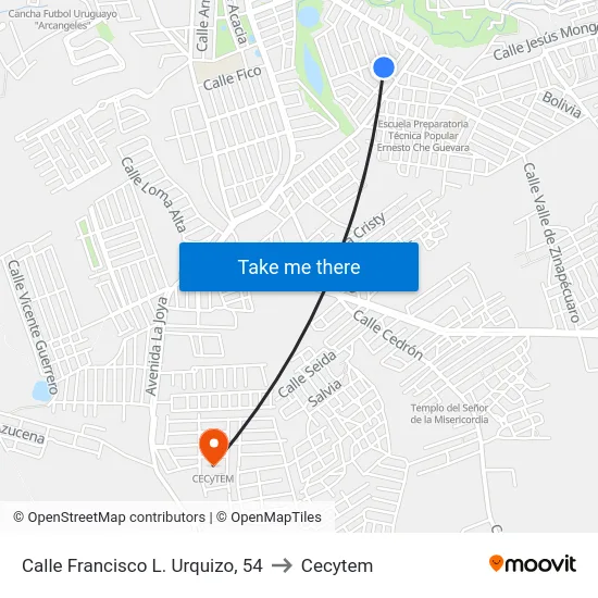 Calle Francisco L. Urquizo, 54 to Cecytem map