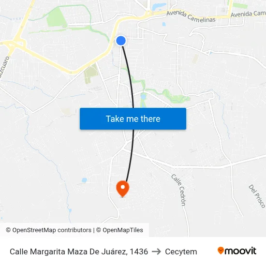 Calle Margarita Maza De Juárez, 1436 to Cecytem map