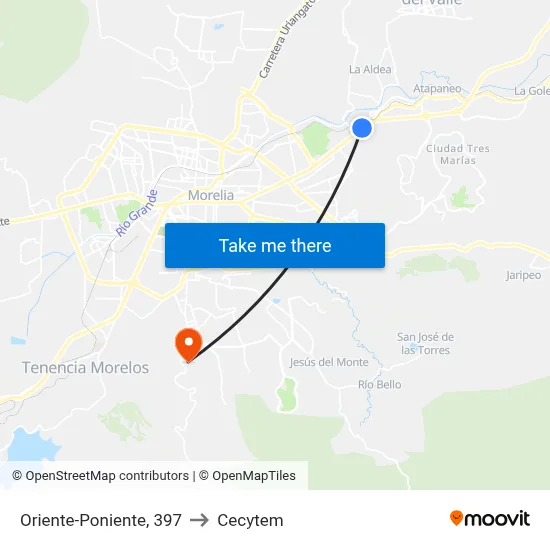 Oriente-Poniente, 397 to Cecytem map
