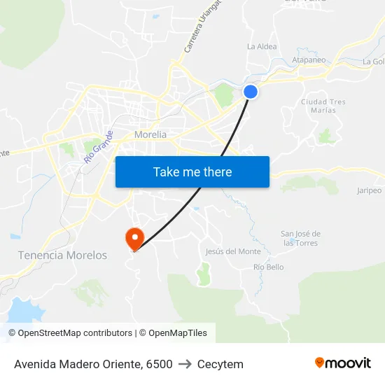 Avenida Madero Oriente, 6500 to Cecytem map