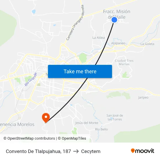 Convento De Tlalpujahua, 187 to Cecytem map