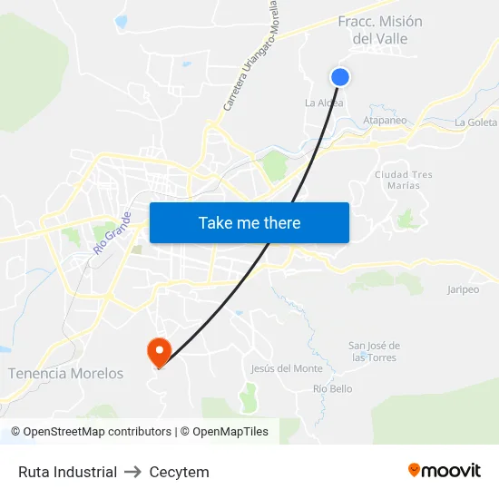 Ruta Industrial to Cecytem map