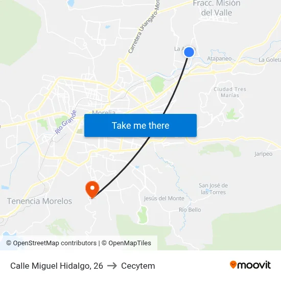 Calle Miguel Hidalgo, 26 to Cecytem map