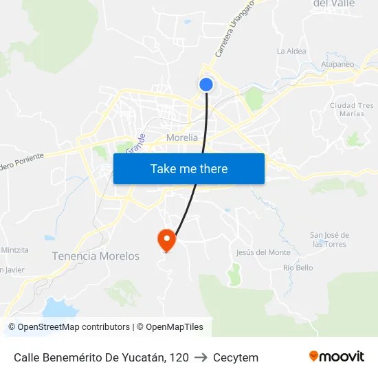 Calle Benemérito De Yucatán, 120 to Cecytem map