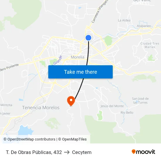 T. De Obras Públicas, 432 to Cecytem map