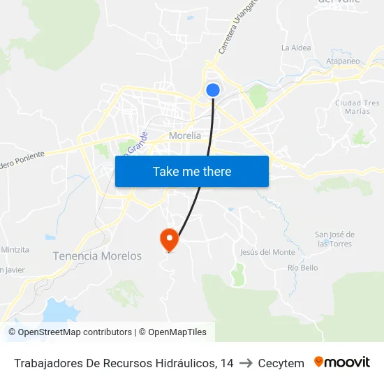 Trabajadores De Recursos Hidráulicos, 14 to Cecytem map