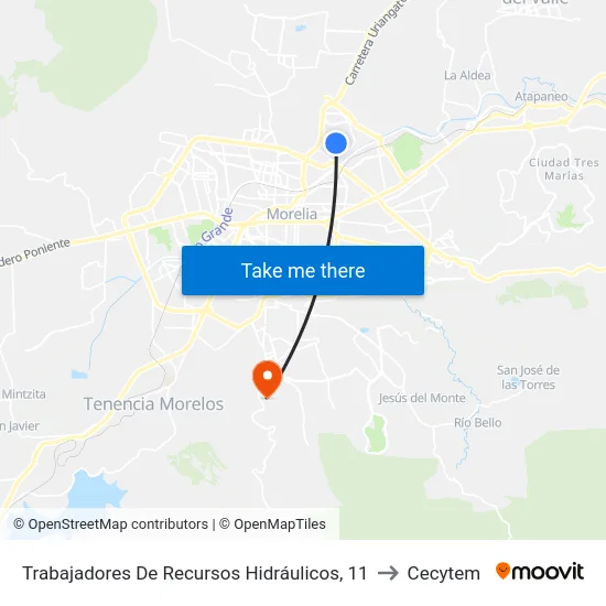 Trabajadores De Recursos Hidráulicos, 11 to Cecytem map