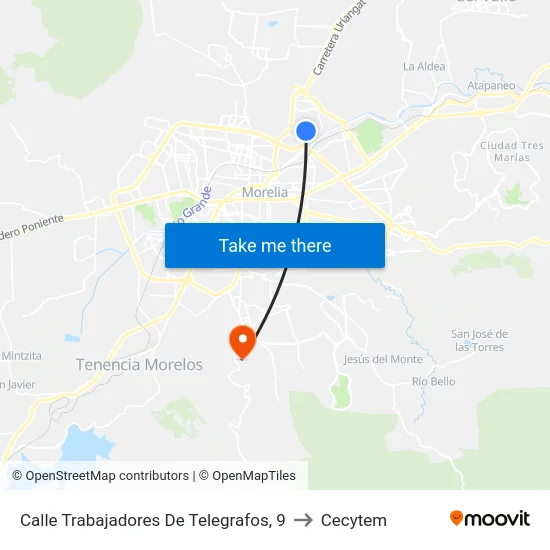 Calle Trabajadores De Telegrafos, 9 to Cecytem map