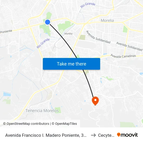 Avenida Francisco I. Madero Poniente, 3920 to Cecytem map