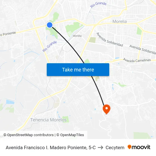 Avenida Francisco I. Madero Poniente, 5-C to Cecytem map
