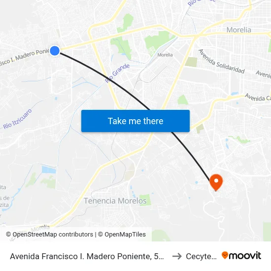 Avenida Francisco I. Madero Poniente, 5115 to Cecytem map