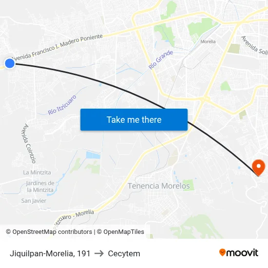 Jiquilpan-Morelia, 191 to Cecytem map