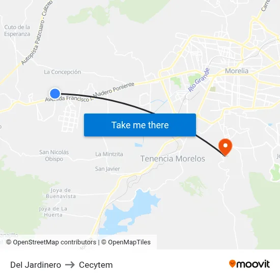 Del Jardinero to Cecytem map