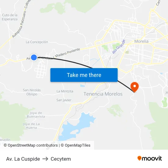 Av. La Cuspide to Cecytem map