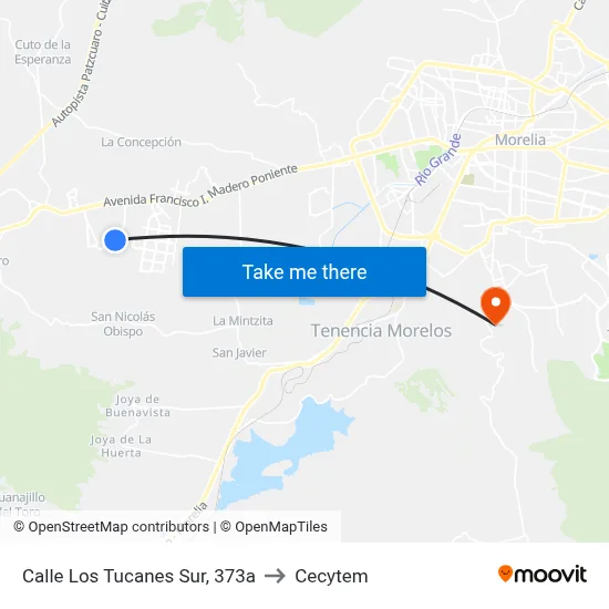Calle Los Tucanes Sur, 373a to Cecytem map