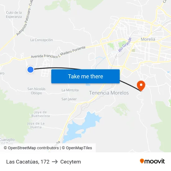 Las Cacatúas, 172 to Cecytem map