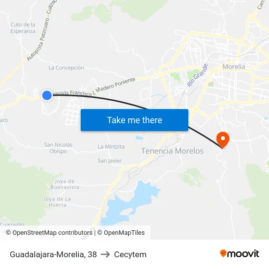 Guadalajara-Morelia, 38 to Cecytem map