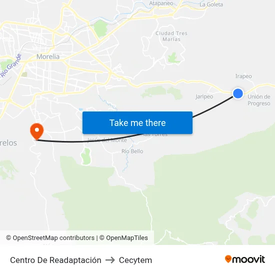 Centro De Readaptación to Cecytem map
