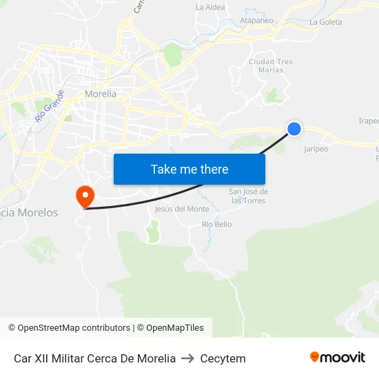 Car XII Militar Cerca De Morelia to Cecytem map