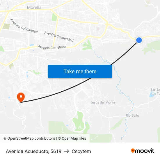 Avenida Acueducto, 5619 to Cecytem map