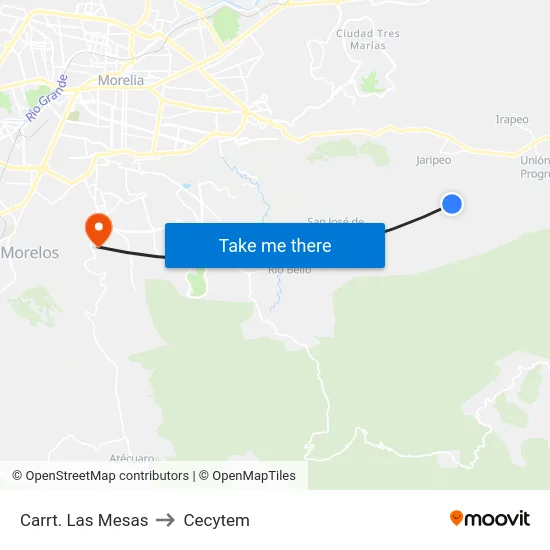 Carrt. Las Mesas to Cecytem map