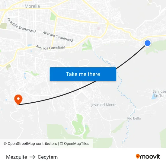 Mezquite to Cecytem map