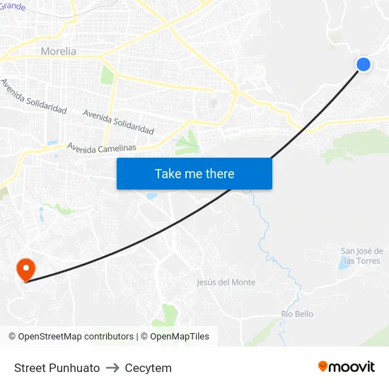 Street Punhuato to Cecytem map