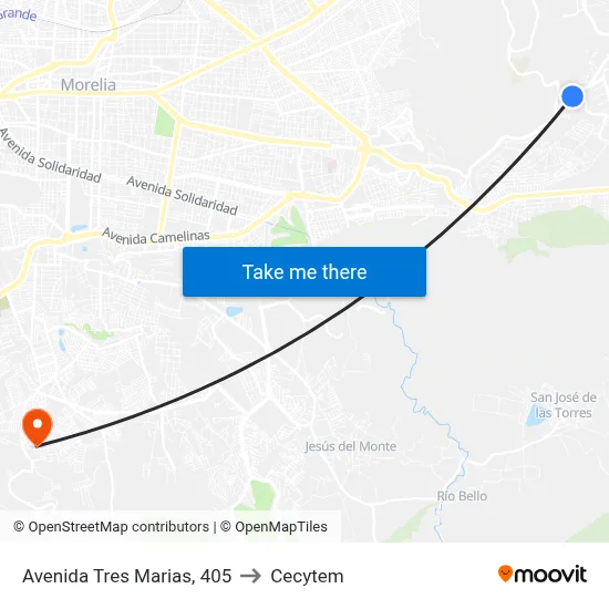 Avenida Tres Marias, 405 to Cecytem map