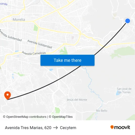 Avenida Tres Marias, 620 to Cecytem map