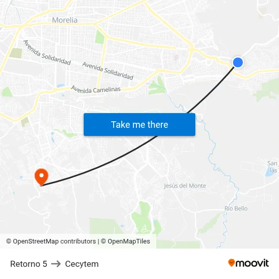 Retorno 5 to Cecytem map