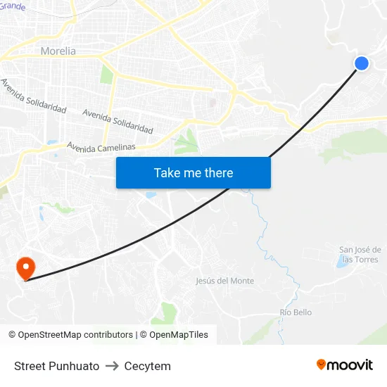Street Punhuato to Cecytem map