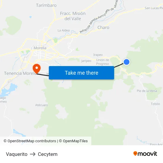 Vaquerito to Cecytem map