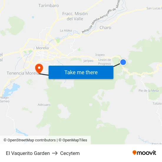 El Vaquerito Garden to Cecytem map