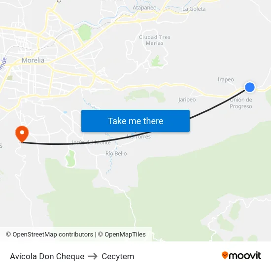 Avícola Don Cheque to Cecytem map