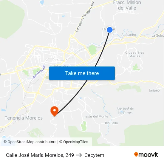 Calle José María Morelos, 249 to Cecytem map