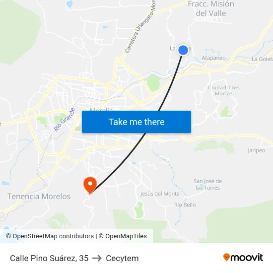 Calle Pino Suárez, 35 to Cecytem map