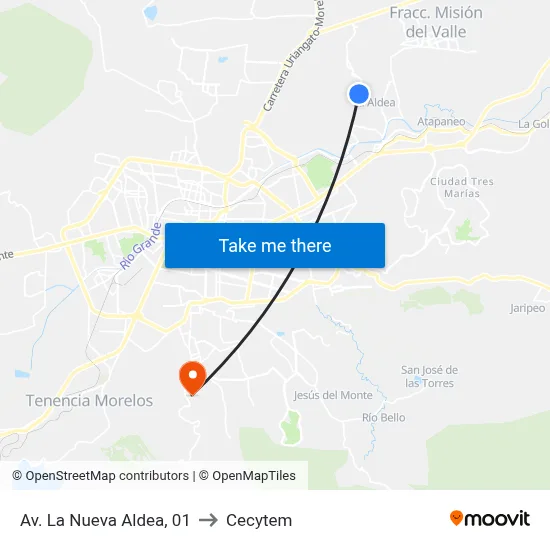 Av. La Nueva Aldea, 01 to Cecytem map