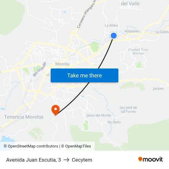 Avenida Juan Escutia, 3 to Cecytem map
