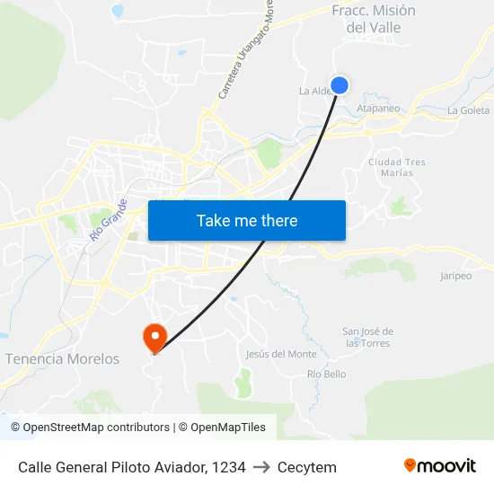 Calle General Piloto Aviador, 1234 to Cecytem map